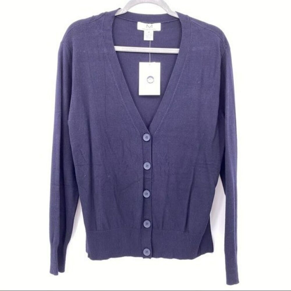 Magaschoni Button Front Navy Blue Cardigan Sweater M Viscose/Nylon Knit